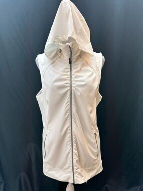 Tangerine White Hooded Sleeveless Zip Vest L
